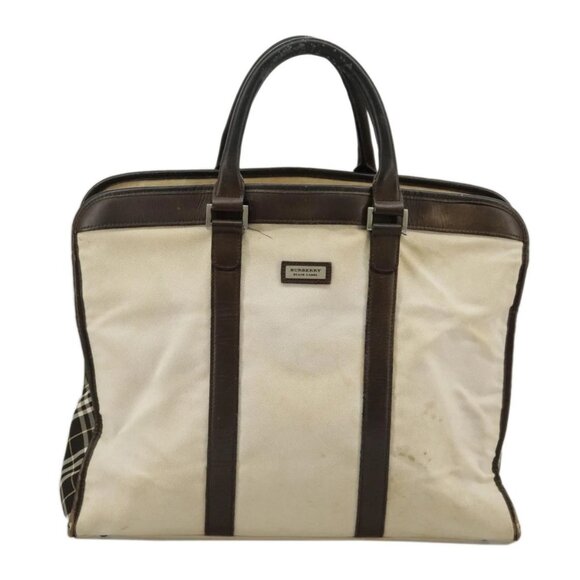 BURBERRY Black label Hand Bag Canvas White Silver Auth